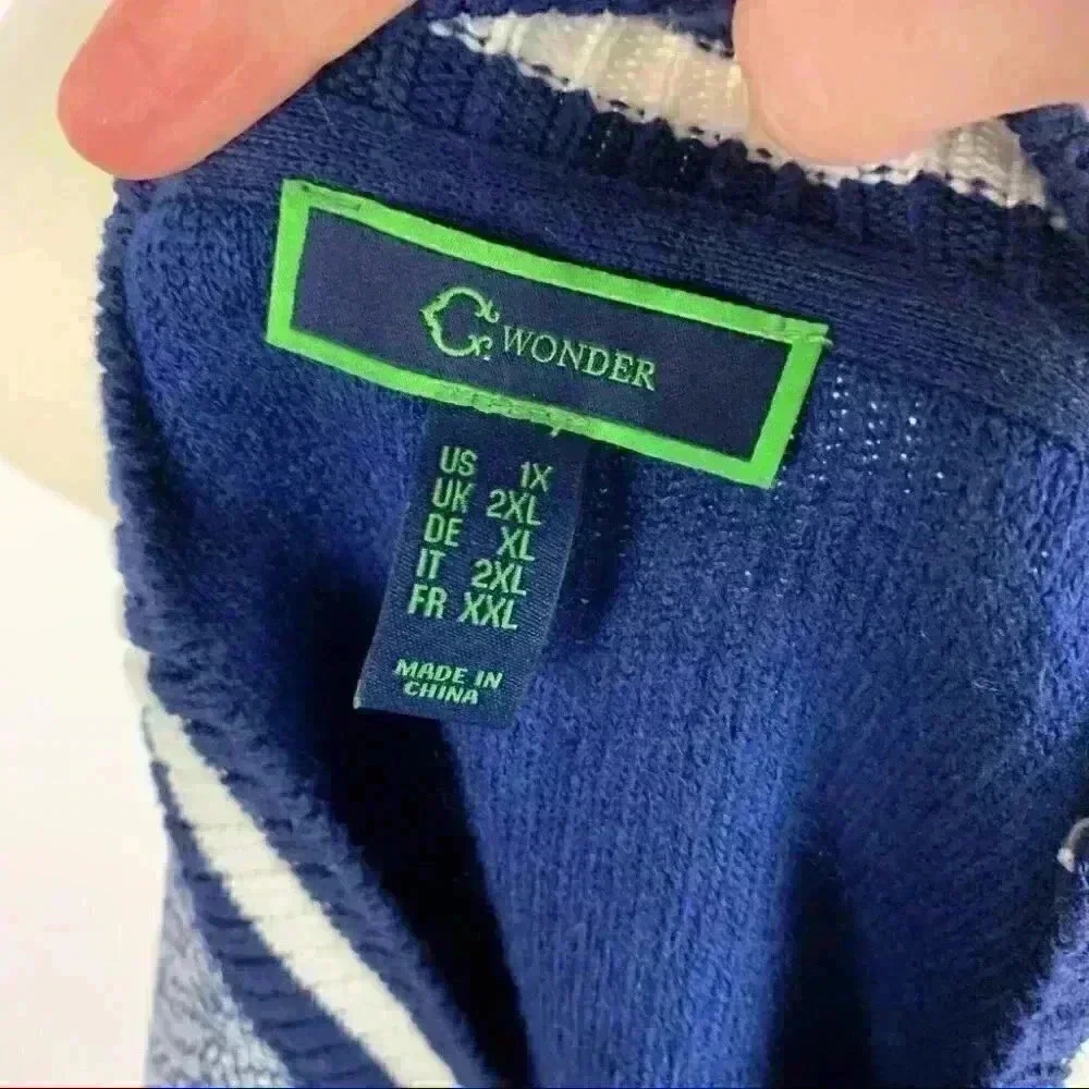 C Wonder Womens sweater size 1X blue white button down grandpa cardigan